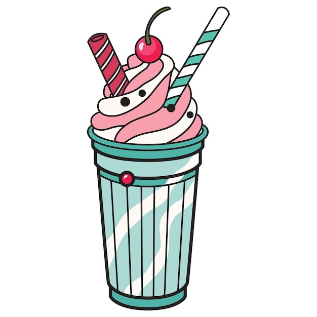Desenho à mão de milkshake retro com detalhes clássicos e vibrantes
