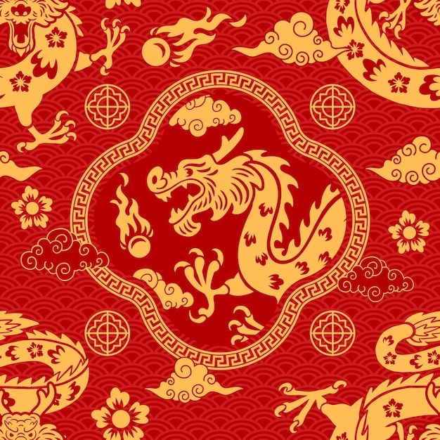 Desenho a mão de um dragão chinês