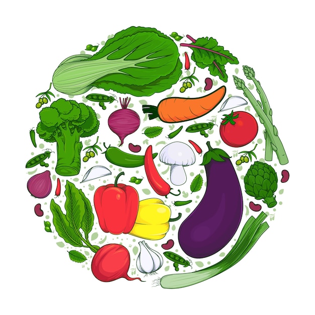 Desenho à mão doodle de legumes frescos