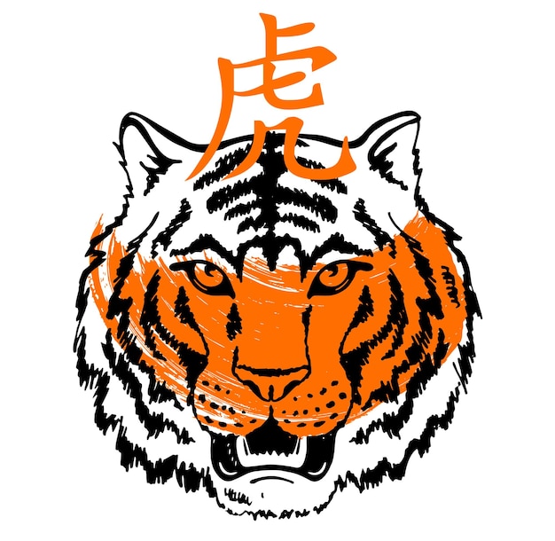 Desenho a tinta de rosto de tigre chinês feliz ano novo 2022 ano novo lunar desenho de tigre