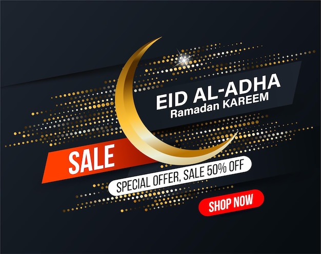Desenho abstrato de banner de venda para a celebração diária do festival da comunidade muçulmana eid al adha