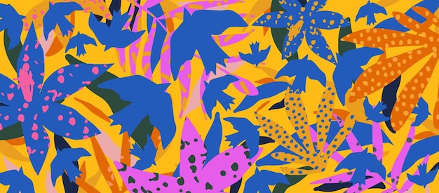 Desenho abstrato de plantas e pássaros modernos desenhados à mão Padrão sem emenda de colagem criativa