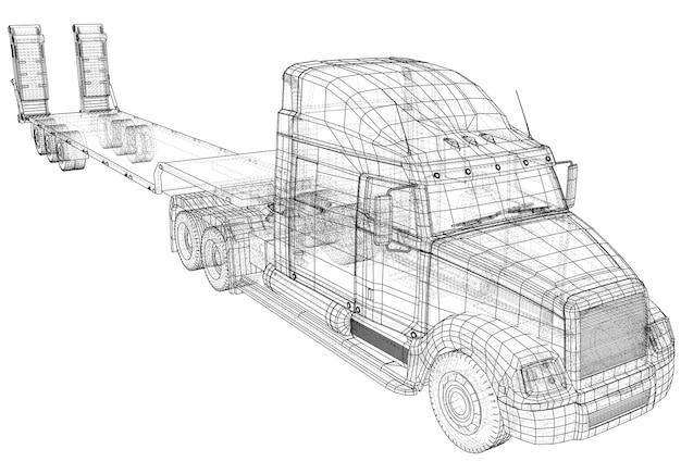 Vetor desenho abstrato de reboque de caminhão de cama baixa ilustração de rastreamento de 3d