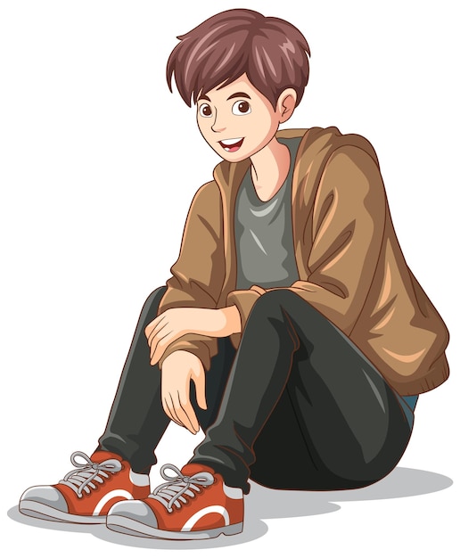 Vetor desenho adolescente feliz sentado no chão