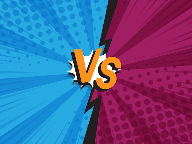 desenho animado abstrato de quadrinhos pop art vs versus luta de duelo com meio-tom de balão pontilhado