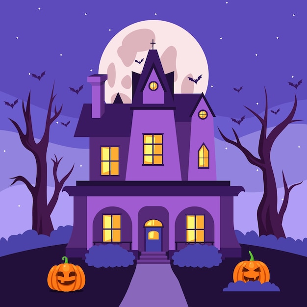 Desenho animado assustador da casa assombrada de Halloween