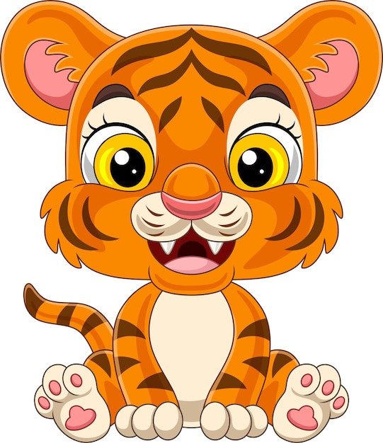 Desenho animado bebê tigre sentado isolado no fundo branco