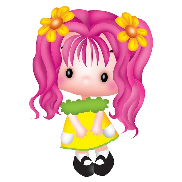 Vetor desenho animado boneca menina fofa personagem emoção ilustração clip art desenho kawaii