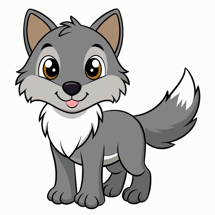 Vetor desenho animado bonito lobo cinza vida selvagem animal ilustração vetor