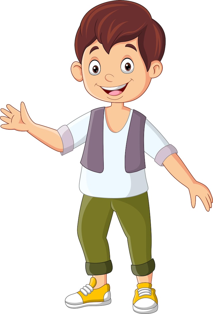Vetor desenho animado bonito menino acenando com a mão