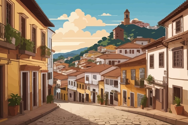 Vetor desenho animado brasileiro ouro preto ruas ilustração cidade