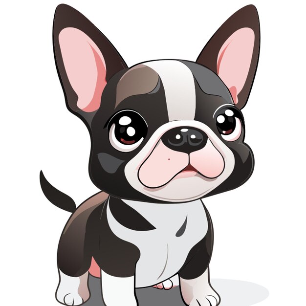 Desenho animado cão bulldog francês bonito orelhas de cão pequeno sem fundo ilustração vetorial de corpo inteiro