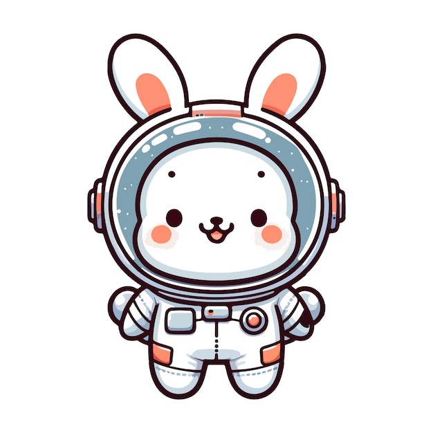 Vetor desenho animado coelho bonito astronauta ícone personagem vetor