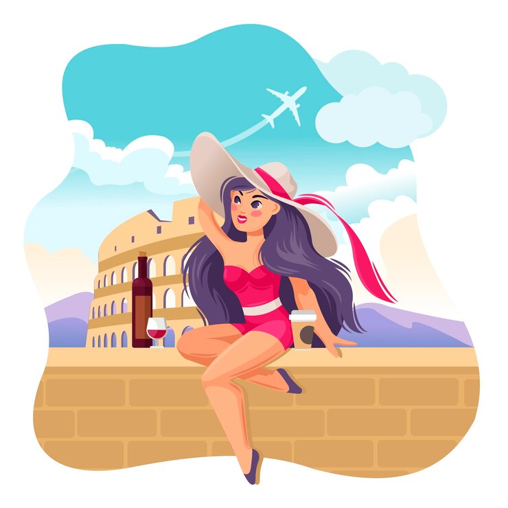 Vetor desenho animado cor personagem pessoa menina viagem itália conceito vector