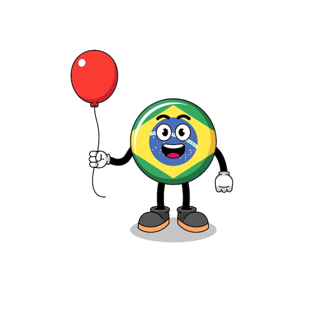 Vetor desenho animado da bandeira do brasil segurando um balão