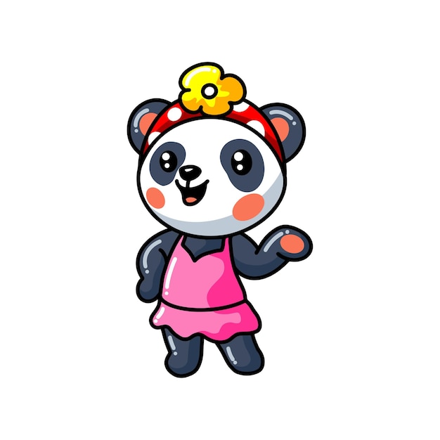 Desenho animado da garotinha panda em um vestido rosa