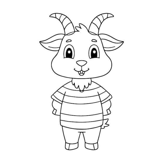 desenho animado de cabra bonita vestindo camisa página de coloração ilustração vetor para crianças livro de colorir