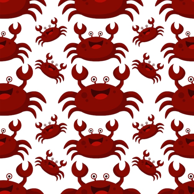 desenho animado de caranguejo padrão de mar sem costura com ilustração vetorial de fundo branco