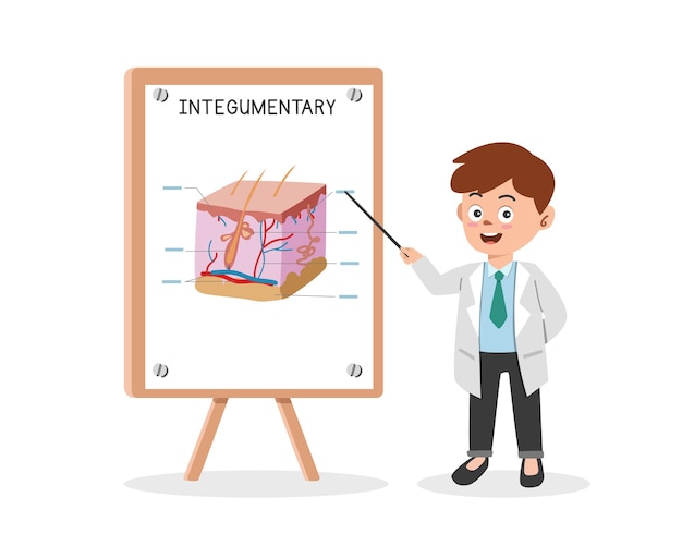 Vetor desenho animado de clipart do sistema tegumentar apresentando o vetor de seminário médico do sistema tegumentar humano