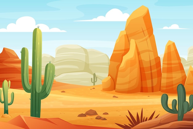 desenho animado de fundo do deserto minimalista deserto seco e úmido deserto mexicano desenho animado vetorial de fundo rochoso