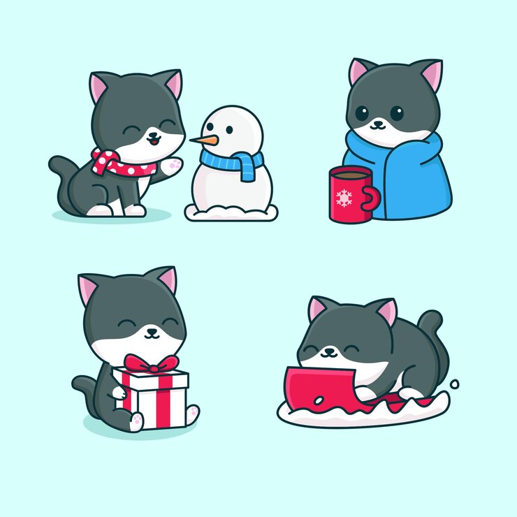 desenho animado de gato de atividade de inverno