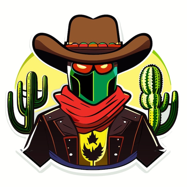 Desenho animado de ilustração vetorial de cowboy cactus
