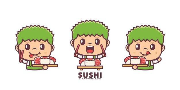 Vetor desenho animado de mascote com sushi