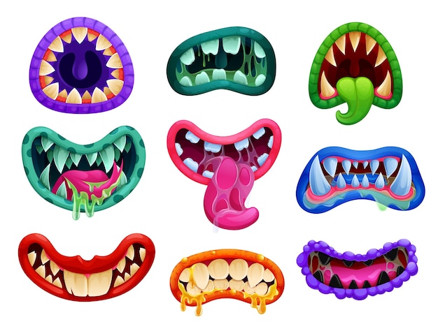 Boca Monstro Mandíbulas Dentes Desenhos Animados Línguas Rostos Halloween  Vetor imagem vetorial de Seamartini© 508289106