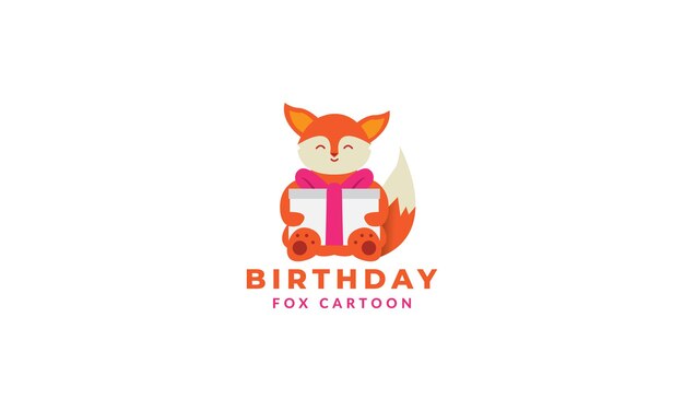 Desenho animado de raposa com ilustração vetorial de ícone de logotipo de presente de caixa