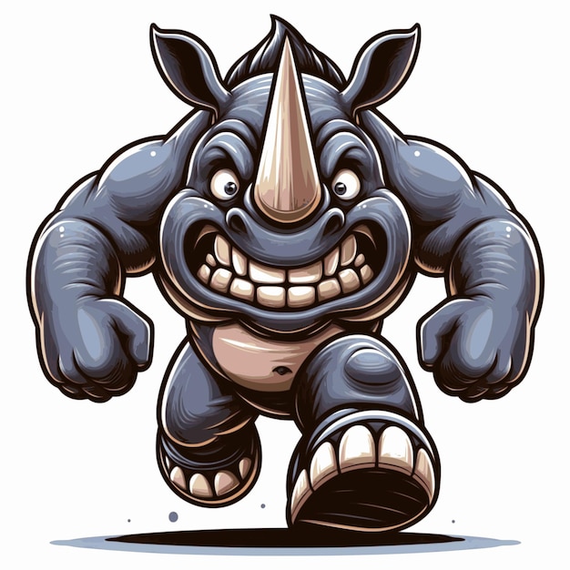 Desenho animado de rinoceronte zangado em fundo branco