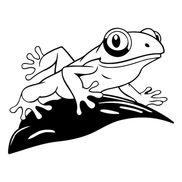 Vetor desenho animado de sapo verde em folha verde ilustração vetorial isolada em fundo branco