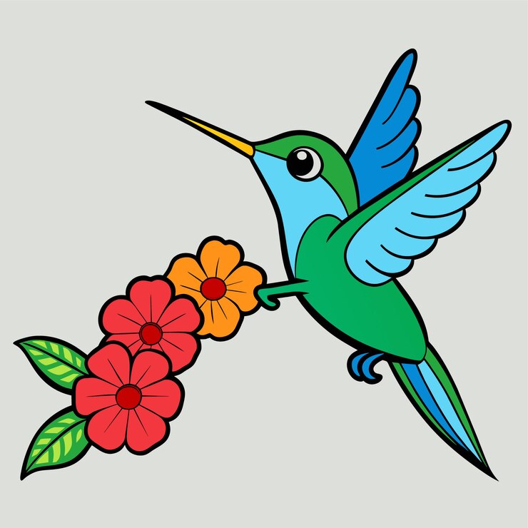 Vetor desenho animado de um beija-flor caprichoso uma deliciosa cena de beber néctar