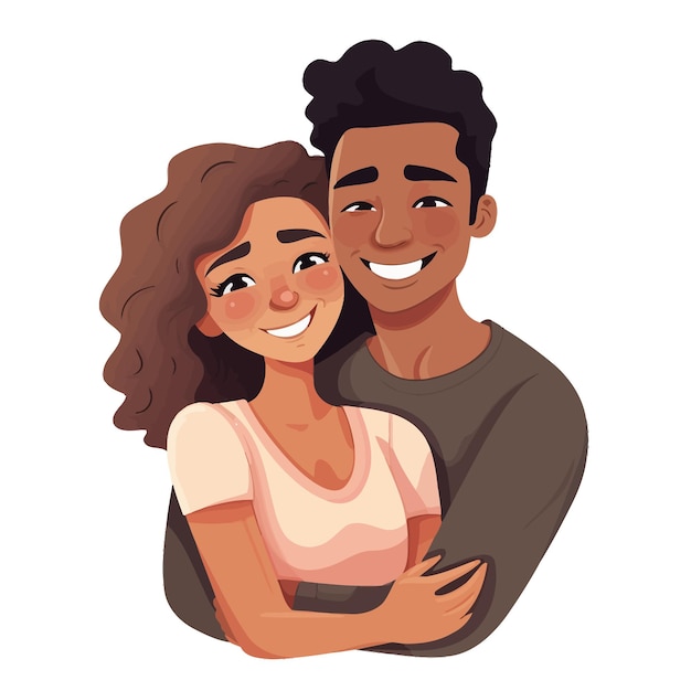 Vetor desenho animado de um casal interracial a abraçar-se