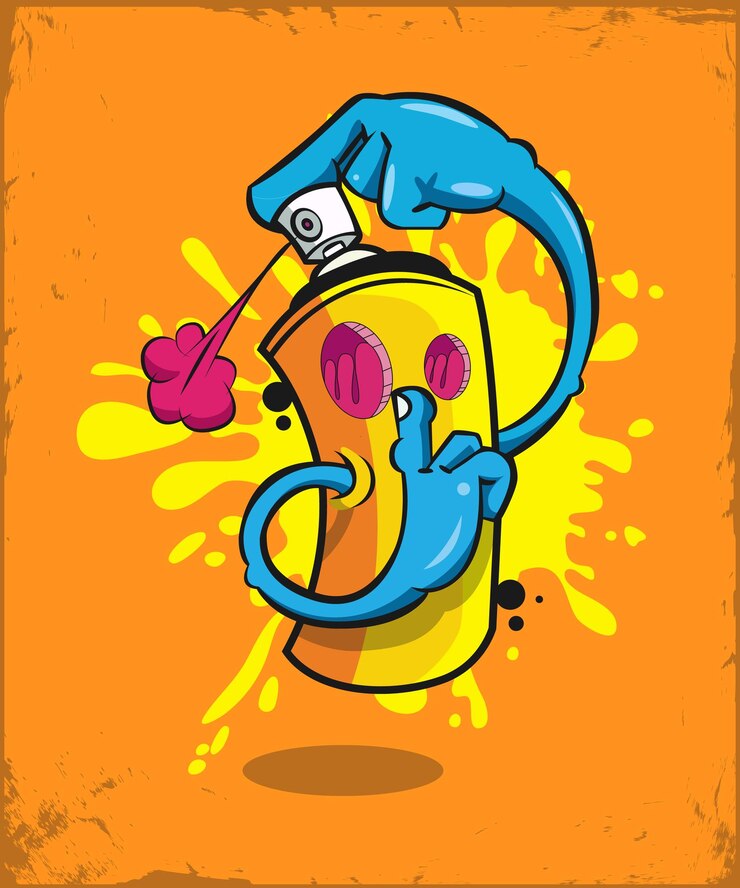 Vetor desenho animado de uma lata de spray com uma mão segurando uma lata de spray.