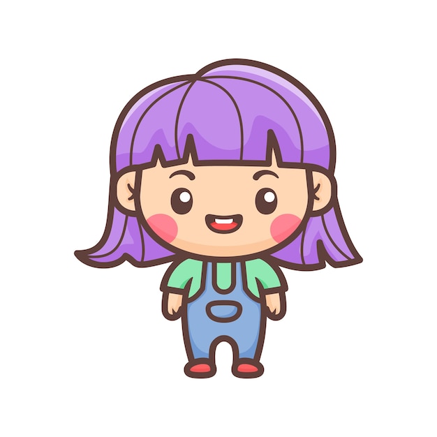 Desenho animado de uma menina kawaii com cabelo roxo