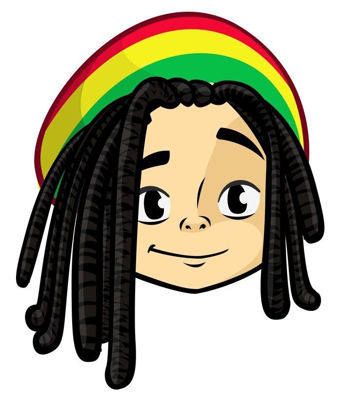 Vetor desenho animado de uma menina vestindo um chapéu rastafari. ilustração vetorial de um jovem adolescente delineado. desenho da cabeça de um menino.