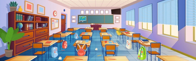 Vetor desenho animado do interior da sala de aula