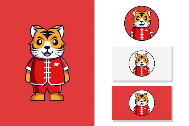 Vetor desenho animado do logotipo da mascote do ano novo chinês tigre bonito