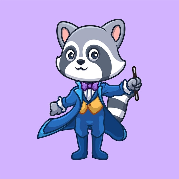 Vetor desenho animado do mágico raccoon