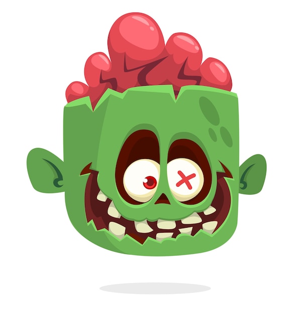 Vetor desenho animado engraçado design de personagem zumbi verde com expressão facial assustadora ilustração vetorial de halloween isolada em pôster de festa branca