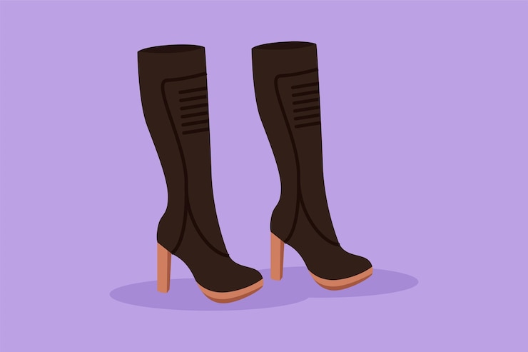 Vetor desenho animado estilo plano botas femininas estilizadas da moda botas de sapato calçados sapatos de menina botas de estilo de moda de negócios botas de couro de mulher elegante com salto ilustração em vetor design gráfico