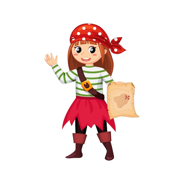 Desenho animado feliz garota sorridente pirata garoto corsário