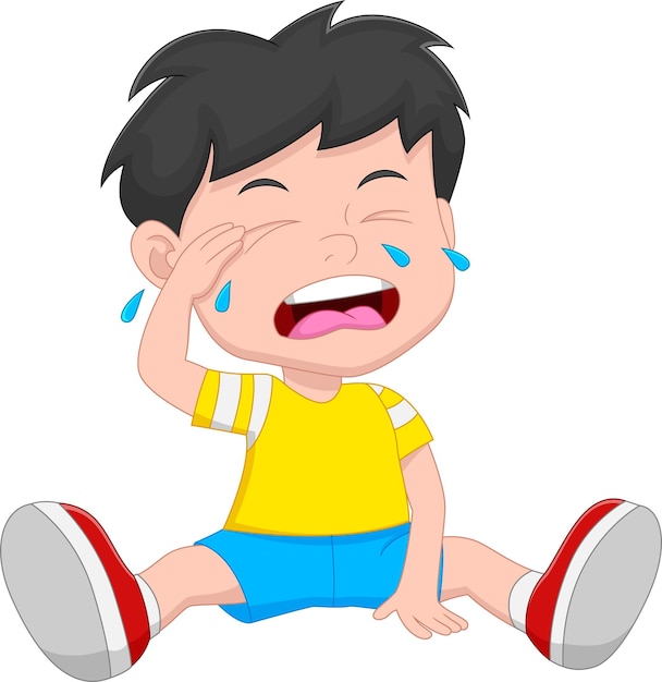 Vetor desenho animado garotinho chorando no fundo branco