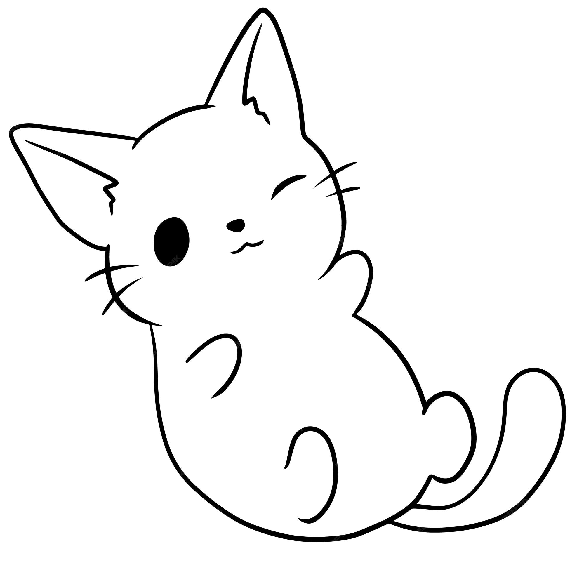 Desenho de página para colorir de rabisco kawaii bonito animal de desenho  de gato