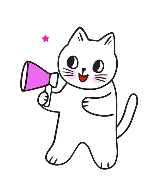 desenho animado gato bonito e megafone