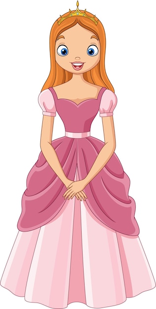 Vetor desenho animado linda princesa em vestido rosa