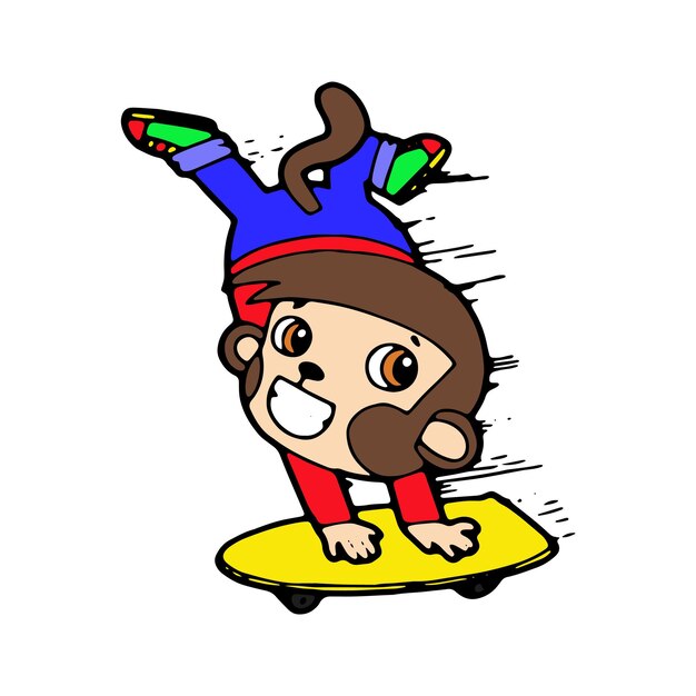 desenho animado macaco quadrinho doodle ilustração vetor isolado em fundo branco