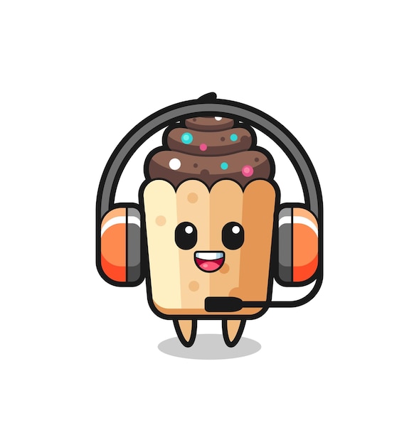 Desenho animado mascote de cupcake como serviço ao cliente, design fofo