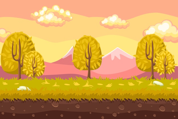 Desenho animado paisagem sem costura de fundo. fundo horizontal para jogos