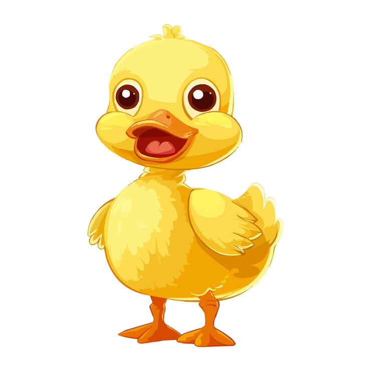 Vetor desenho animado pato amarelo com rosto feliz fundo branco